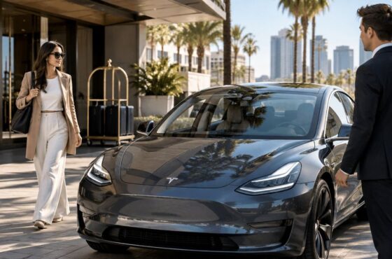 Can a rented Tesla be delivered directly to a hotel in LA?