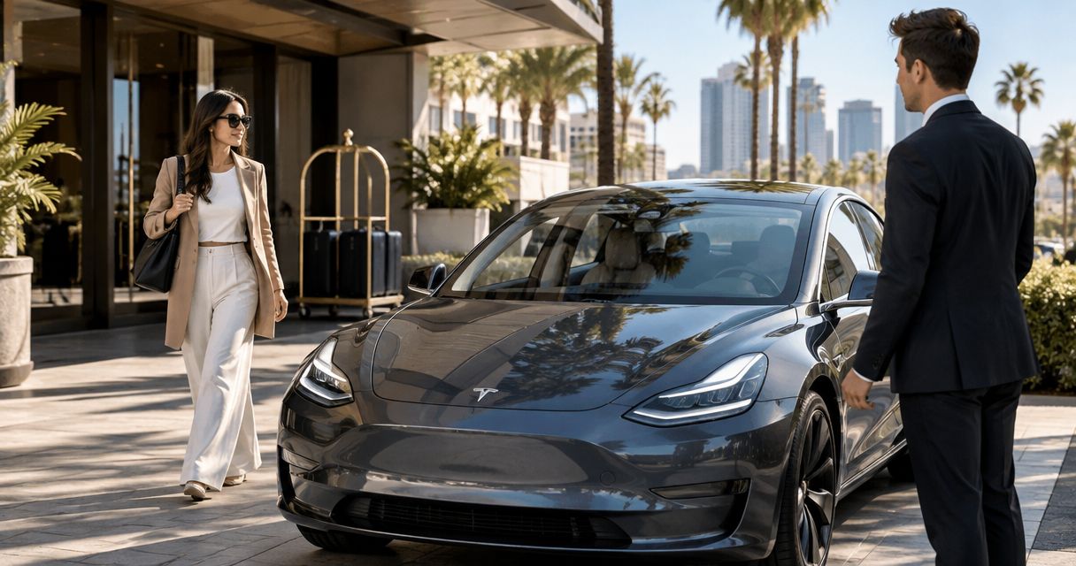 Can a rented Tesla be delivered directly to a hotel in LA?