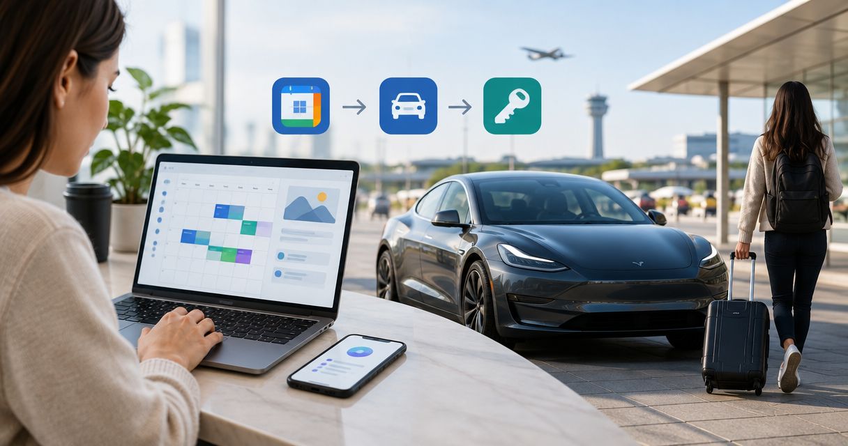 Google Calendar to Tesla rental pickup: complete 2026 workflow